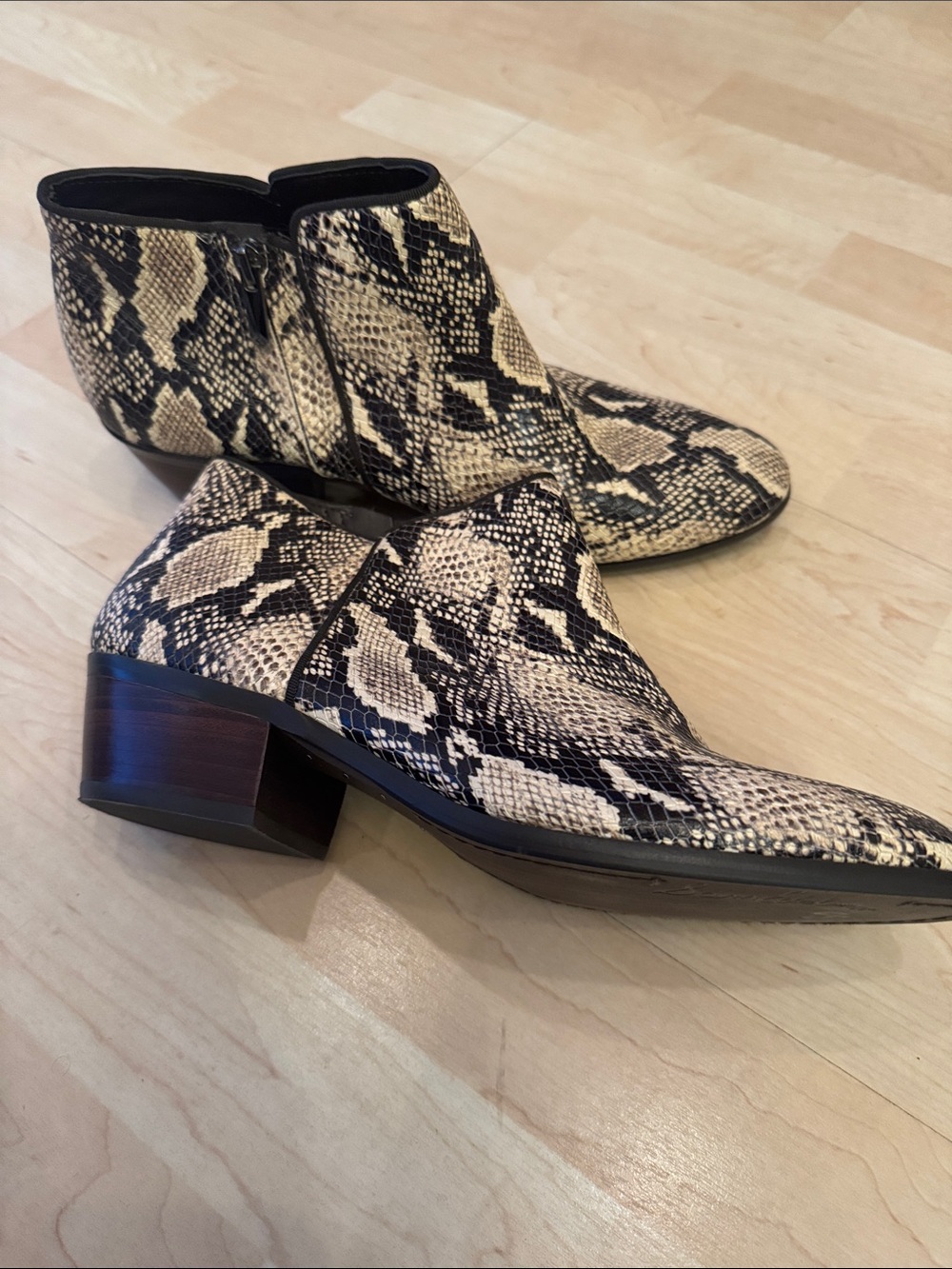 Sam Edelman Beige and Black Snakeskin Ankle Booties - Picture 3 of 6